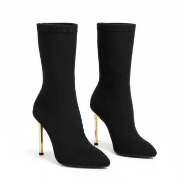 Golden Pencil Heels Ankle Boots