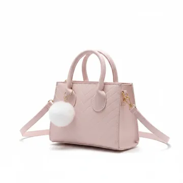 Mini Tote Bag Structured Handbag with Pom-Pom Charm