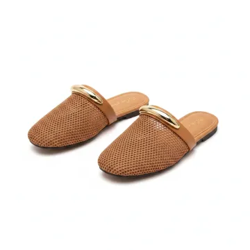 Fishnet Mesh Gold-Bar Flat Mules