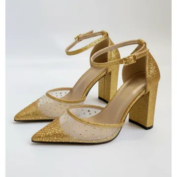 Pearls Decor High Chunky Block Closed Toe Heels