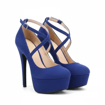 Criss Cross Platform Stiletto Heeled Faux Suede Ankle Strap Pumps