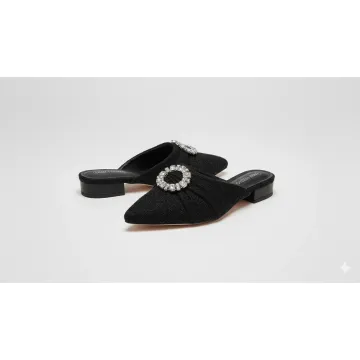 Glamorous Rhinestone Decor Point Toe Flats Mule Shoes