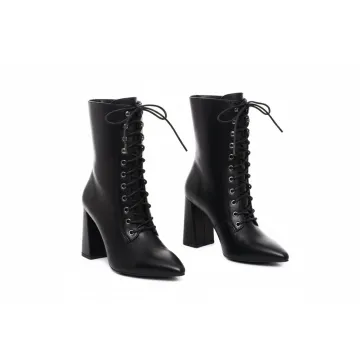 Pointed Toe Lace-Up Boots