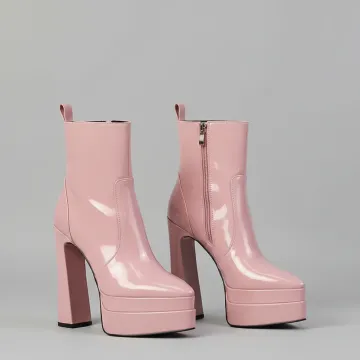 Chunky Platform Thick Leather Heel Boots