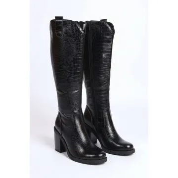 Long Chunky Block High Heel Boots