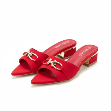 Elegant Chain-Detail Flat Mule Shoes.